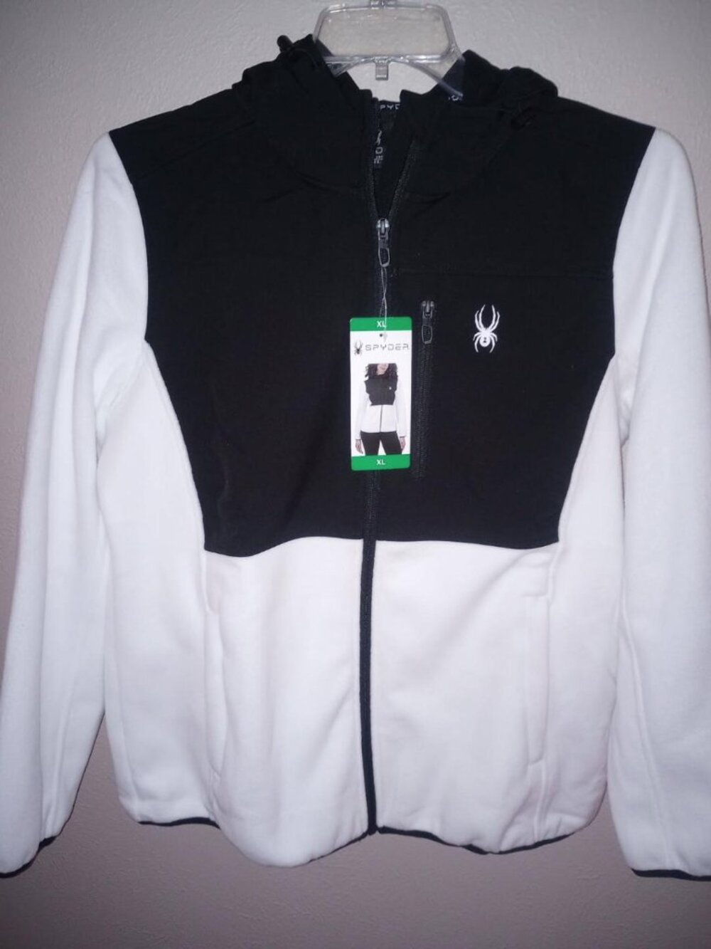 Spyder Women's Size XL Black/White Polar Fleece Hooded Full Zip Jacket NWT - Picture 2 of 7